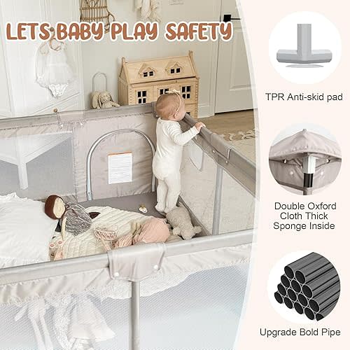Baby Playpen,Playpen, Playpen for Babies and Toddlers, Play Pen for Kids, Play Pens for Babies and Toddlers for Apartment (47 * 47 inch Grey with mat)