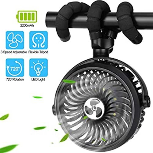 TDONE Stroller Fan Mini Portable Fan USB Personal Fan Long Working Handheld Fan 12pcs LED Camping Fan Batterry Operated Fan Clip on Fan for Stroller Travel