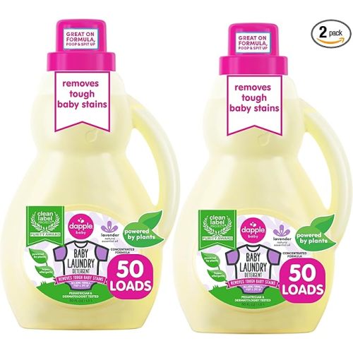 Dapple Baby Laundry Detergent, Powered by Plants, Concentrated, Hypoallergenic, Lavender, Stain Remover, 50 Fl Oz (2 Pack)