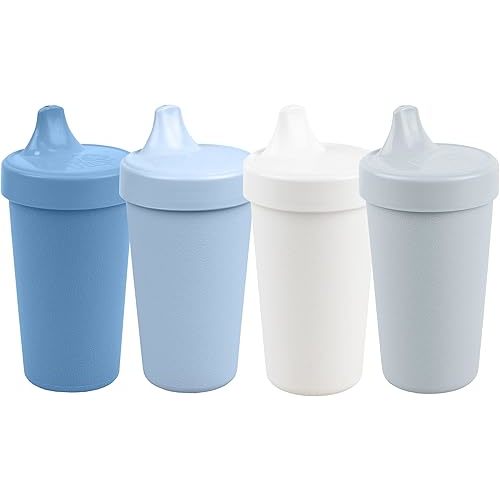 Re-Play Sippy Cups for Toddlers - 10 Oz. Reusable Spill Proof Cups for Kids, Dishwasher/Microwave Safe - Made in USA - Set of 4-3.13" x 6.25" - Cool Blues