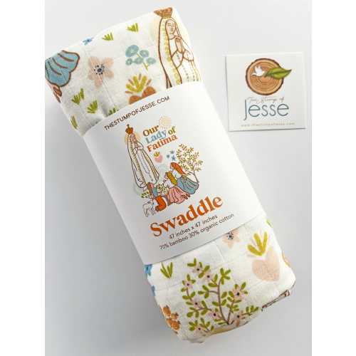Our Lady of Fatima Muslin Deluxe Swaddle | Catholic gift | Baptism | Virgin Mary blanket | Catholic Swaddle