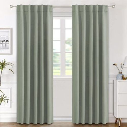 H.Versailtex Blackout Thermal Insulated Back Tab/Rod Pocket Solid Color Curtains Sage 42"W x 84"L