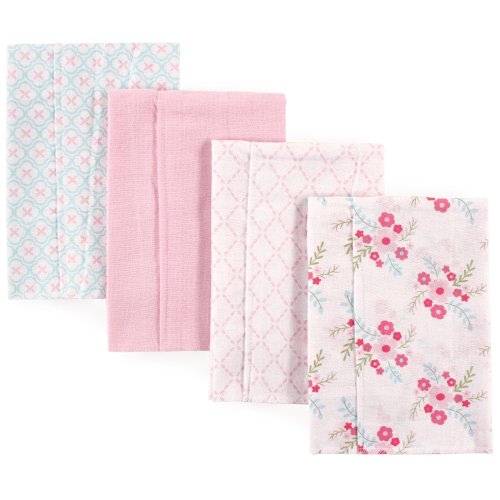Luvable Friend Baby Boy and Girl Burp Cloths Flannel, 4-Pack - Floral