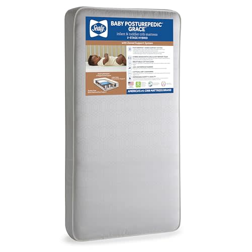 Sealy Baby Posturepedic Grace Hybrid - Firm 2 Stage Breathable Crib Mattress with Waterproof Barrier - GREENGUARD Gold Certified, Soy-enhanced Foam for Infants and Toddlers, Made in the USA (52x28")