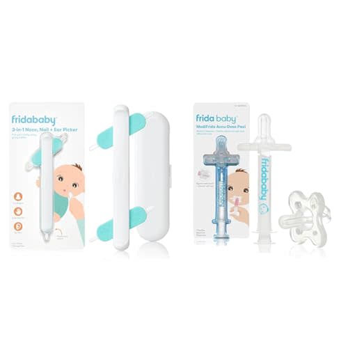 Frida Baby 3-in-1 Nose, Nail + Ear Picker + Frida Baby Medicine Pacifier, Medicine Syringe & Accu-Dose Pacifier