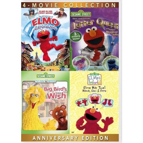 Sesame Street: 4-Film Collection: Adventures of Elmo in Grouchland / The Letter Quest & Other Magical Tales / Big Bird's Wish / Elmo's World - Elmo Has Two! Hands, Ears & Feet [DVD] Region 1, Over 3.5-Hrs