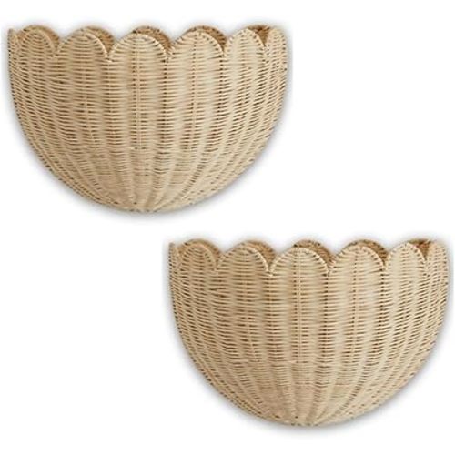 Scallop Wall Basket, Scalloped Wall Wicker Basket, Hanging Home Decor for Bedroom Bathroom (2Pcs)