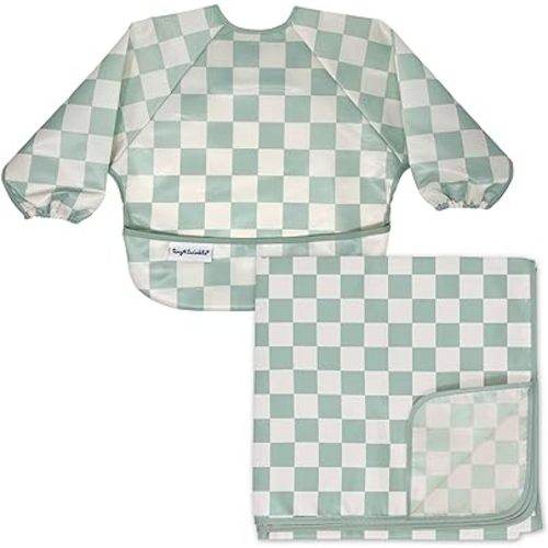 Tiny Twinkle Mess-proof Splat Mat and Full Sleeve Bib, machine washable, babies and toddlers 6-24 months