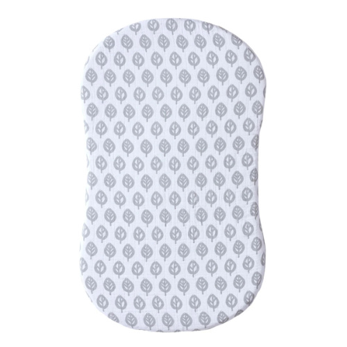 Gray Leaf BassiNest Cotton Muslin Fitted Sheet | HALO