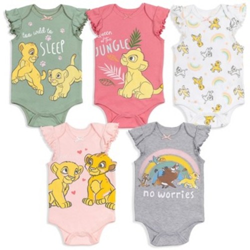 Disney Lion King Simba Nala Newborn Baby Girls 5 Pack Bodysuits 6-9 Months