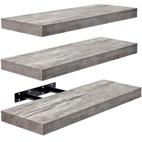 Sorbus Rustic Wood Hanging Rectangle Wall Shelves Gray