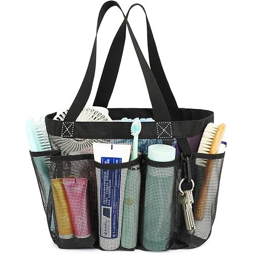 Mesh Shower Caddy Portable for College Dorm Room Essentials with 7 Upgraded Deeper Pockets, Quick-Dry Large Shower Basket Tote Bag with 2 Handles Toiletries for Toiletry, Bathroom, Camp, Gym