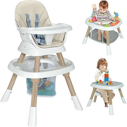 Baby High Chair with Activity Center, 8-in-1 Convertible High Chairs for Babies and Toddlers, Highchair for Ages 6-120 Months (White)