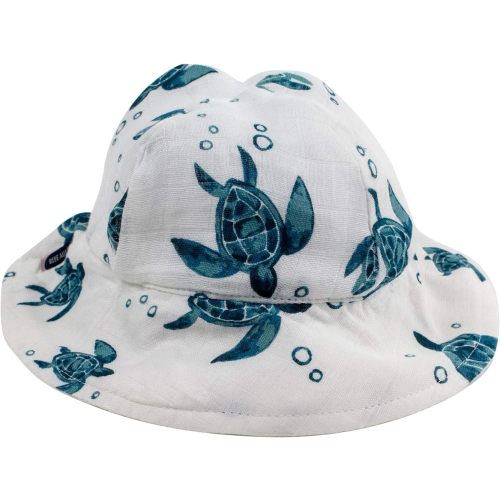 Bebe au Lait Oh-So-Soft Muslin Sun Hat, Sea Turtles, Blue and White, 0-12 Month