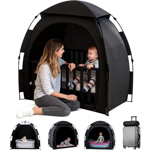 Pack N Play Blackout Cover, Baby Sleep Tent for Sleep Pod & Mini Crib, One-Click Assembly Block 95%+ Light Breathable Baby Travel Crib Canopy Tent for Babies and Toddlers