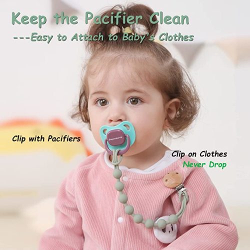 Silicone Pacifier Clip, Seposeve 2 Pack Pacifier Holder Clips, Keeps Pacifier Clean, Soft Flexible Pacifier Leash, Binky Clips for Baby Boys and Girls, Durable - High-Toughness, 2 Green