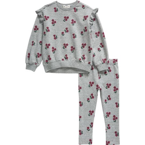 Heart Print Ruffle French Terry Sweatshirt & Joggers Set, 6M