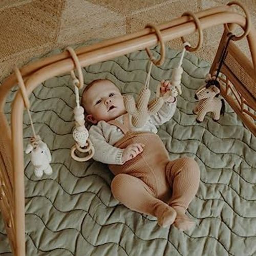 Frankie Lane French Linen.Reversible Playmat for Infants, Girl or boy. Nursery Decor Tummy time mat. Round Soft Indoor Area Padded Toddler Baby mat Rug Playroom Baby Floor mats (Sage)