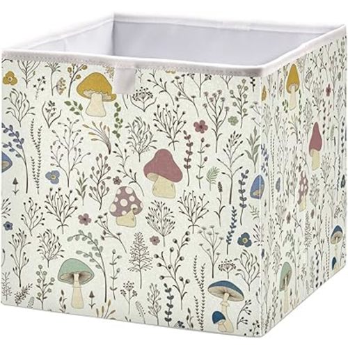 xigua Mushroom Cube Storage Bin Large Collapsible Storage Basket Toys Clothes Organizer Box for Shelf Closet Bedroom Home Office, 11 x 11 x 11 Inch