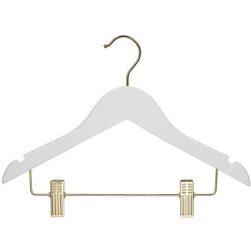 Deilsy Kids White Wooden Hangers With Gold Hooks & Clips – 20 Pack