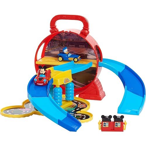 Disney Junior Mickey Mouse Stow ’n Go Garage, Figure and Vehicle Playset, Officially Licensed Kids Toys for Ages 3 Up by Just Play