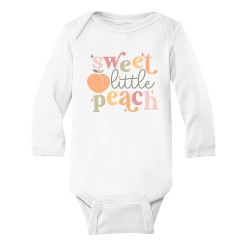 MangoHouse Kids Tshirt Baby Onesie® Sweet Little Peach Baby Bodysuit Newborn Outfit Baby Shower Gift (Long Sleeve White, 3-6m)