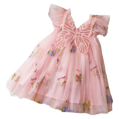 NIEWTR Kids Girls Sequins Tutu Dress for Butterfly Wings Dress Size Children Sleeveless Layered Tulle Dress Size 0-5Y Wedding Flower Girl Dress(A15-Pink,12-18 Months)