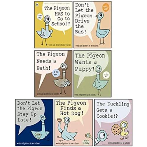 Pigeon Series 7 Books Collection Set By Mo Willems (Pigeon Needs A Bath, Duckling Gets a Cookie, The Pigeon Wants a Puppy, The Pigeon Finds a Hot Dog!, Don't Let the Pigeon Stay Up Late! & More)