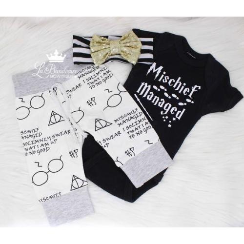 Mischief Managed Harry Potter Unisex Baby Outfit/Newborn Baby Halloween Outfit/Coming Home Outfit/Baby Gift/Unisex Harry Potter Outfit