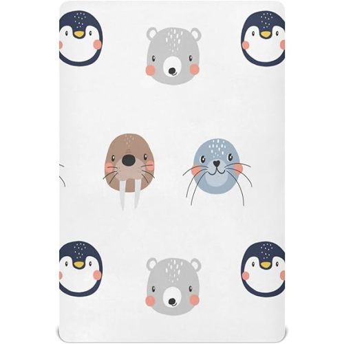 Cute Arctic Animals Crib Sheets for Boys and Girls, Fitted Baby Crib Sheets Soft and Breathable Mini Crib Sheets 52 X 28 X 9 Inches
