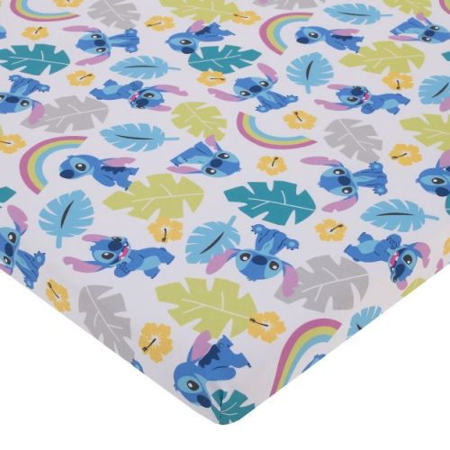 NoJo Disney Stitch Blue, Teal, Lime, and White Nursery Fitted Mini Crib Sheet