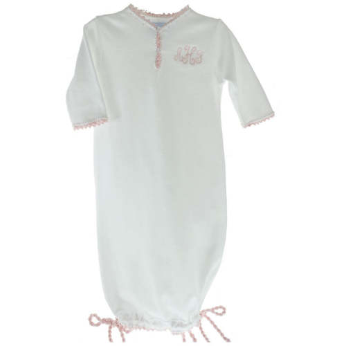 Baby Girls Take Home Gown Drawstring Hem White Pink | Pixie Lily