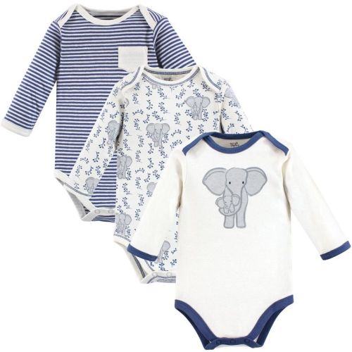 Touched By Nature Organic Cotton Long-sleeve Bodysuits 3pk, Elephant, 0-3 Months