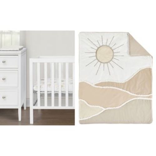 Sweet Jojo Designs Gender Neutral Unisex Baby Mini Crib Bedding Set - Desert Sun Taupe Beige And Ivory 3pc