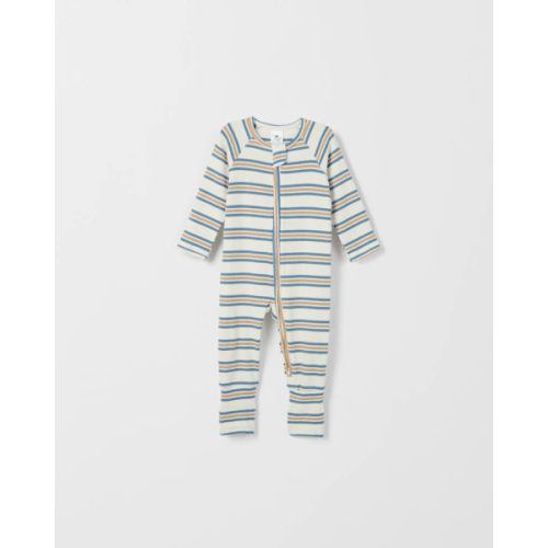 Baby Organic Cotton Rib Zip Footless Coverall - Blue / Stripe