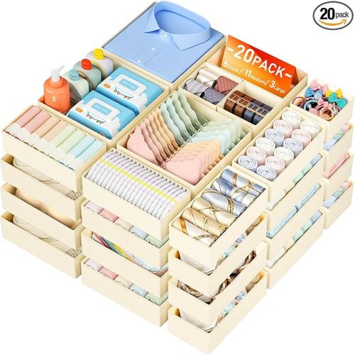 DIMJ Drawer Organizer Clothes - 20 Pack Closet Drawer Organizer Bins for Baby Clothes Storage, Fabric Dresser Organizer for Nursery Bedroom, Foldable Small Drawer Dividers for Underwear Socks