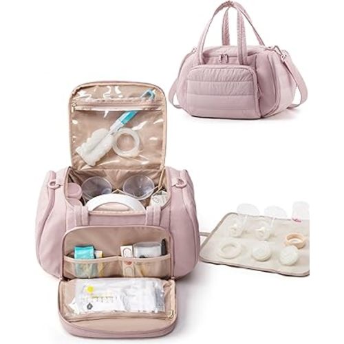 Amazon.com: Marscamd Quilted Breast Pump Bag Compatible with Spectra S1 and S2, Pumping Bag with Cooler Compartment and a Drying Mat, Pink : Baby