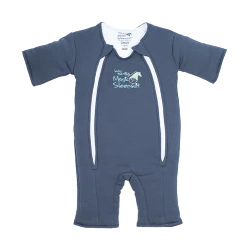 Baby Merlin's Magic Sleepsuit - Cotton Baby Swaddle Transition Product - Soft and Breathable Design, Double Zipper for Easy Diaper Changes, Promotes Safe Sleep - Navy Blue - Large 18-21lbs