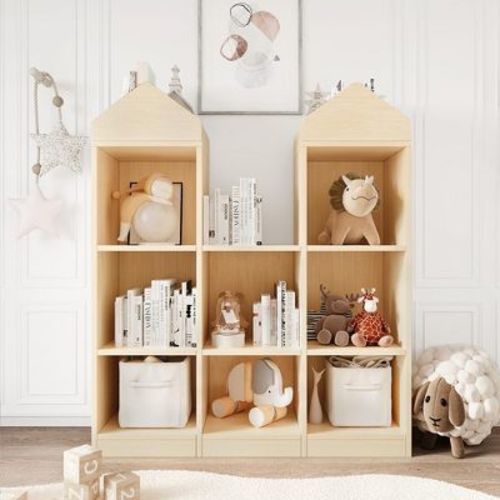 Toy Storage Organizer 8-Cubby Kids Bookshelf White Bookcase Toddlers Playhouse Cabinet Shelf