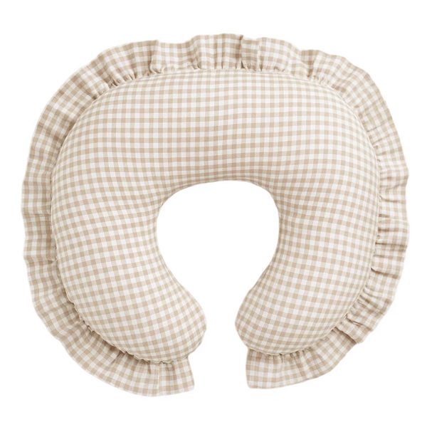 Beige Gingham Ruffle Nursing Pillow Cover