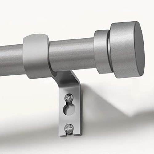 Modern Silver Curtain Rods for Windows 48 to 84 Inches Adjustable Length Heavy Duty 1" Diameter Window Curtain Rod with Decorative Finials for Outdoor Bedroom Kitchen Living Room