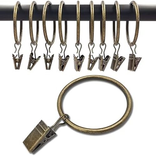 40 Pack Bronze Curtain Rings with Clips, Curtain Hooks Hangers Clip Rings for Hanging Drapes Bows Hat, Drapery Rings 1.26 in I D, Fits up to 1 in Diameter Curtain Rod.