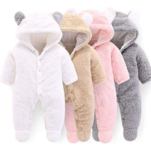 Haokaini Newborn Bear Warmer Snowsuit Cotton Fleece Hooded Romper Jumpsuit for Baby Girls Boys