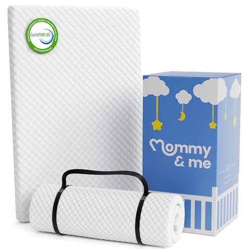 Mommy&Me Pack and Play Mattress Pad (38"x26"x1") with Soft Washable Breathable Cover, Waterproof, CertiPUR-US Certified Foam, Pack&Play Topper - Portable Foam Mini Crib Mattress for Baby Toddler