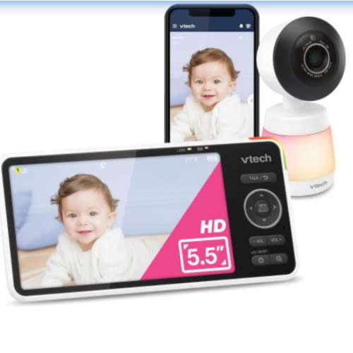 VTech Smart WiFi Baby Monitor, 2K Camera, 5.5-inch HD IPS Screen, Crystal Clear Infrared Night Vision, Pan-Tilt, 24x Zoom, 2-Way Talk, Multi-color Night Light, Soothing Sounds, Free App: Smart HD Plus