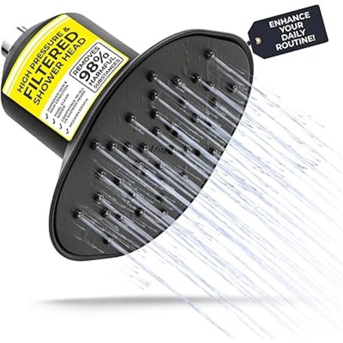 Afina High Pressure Filtered Shower Head - Advanced Filtration for Hair, Skin & Nails - Reduces Itchiness, Blemishes, Dryness - Easy Install & Universal Fit with Long-Lasting Filters (Black)