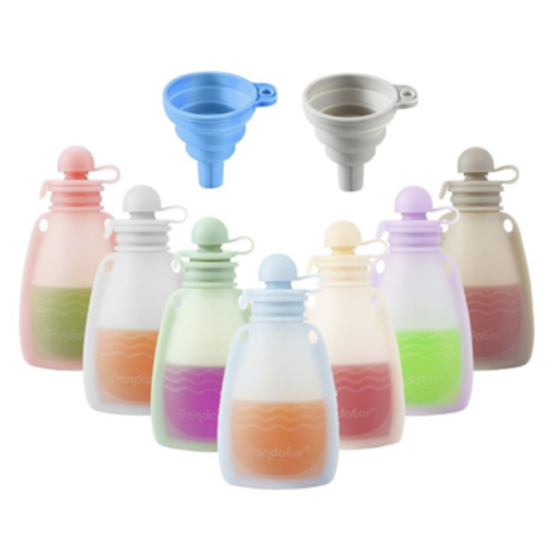 PandaEar Reusable Silicone Baby Food Pouches, 7 Pack Squeeze Pouches for Toddler Kids, BPA-Free Silicone Refillable Baby Food Storage, 5.5 oz /150 ml