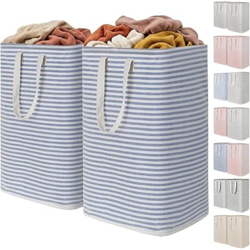 Lifewit 2 Pack Laundry Basket 80L Each, Collapsible Clothes Hamper with Reinforced Handles, Freestanding Waterproof Design for Bedroom and Laundry Room, Blue 160L Total