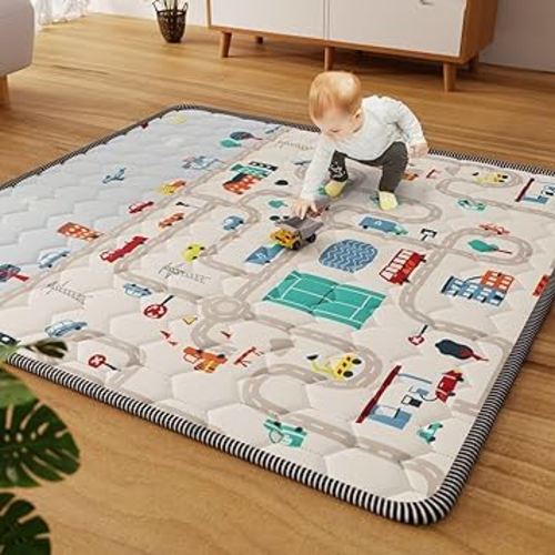 Car Portable Baby Play Mat 50x50 Playpen Mat Non-Slip Cushioned Baby Crawling Mat Waterproof Baby Floor Mat Activity Playmats for Babies Toddler Play & Tummy Time(50x50, Car)