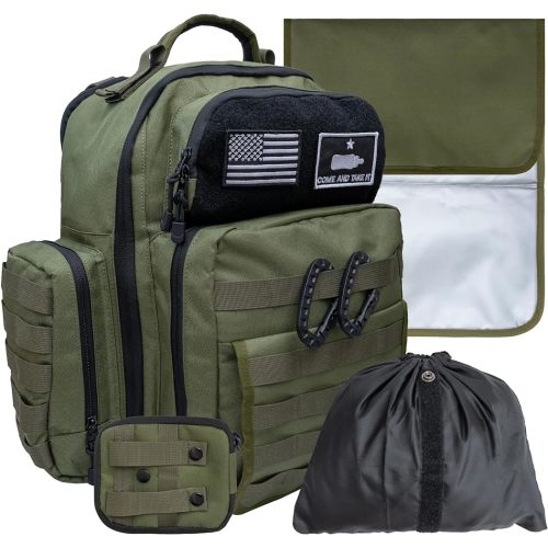 Dad Diaper Bag - Molle-Style, Waterproof 900D Polyester, Long Straps, Diaper Pouch, Wipes Dispenser, Insulated Pockets